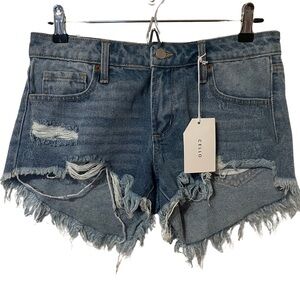 NWT Cello Low Cut Distressed Blue Denim Jean Shorts Size S